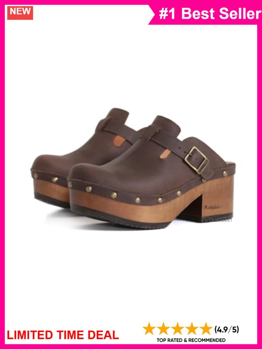 Handmade Platform Clogs Genuine Leather Adjustable Buckle